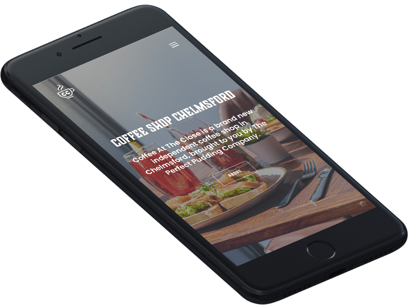A phone with a menu on it displaying a restaurant's website.