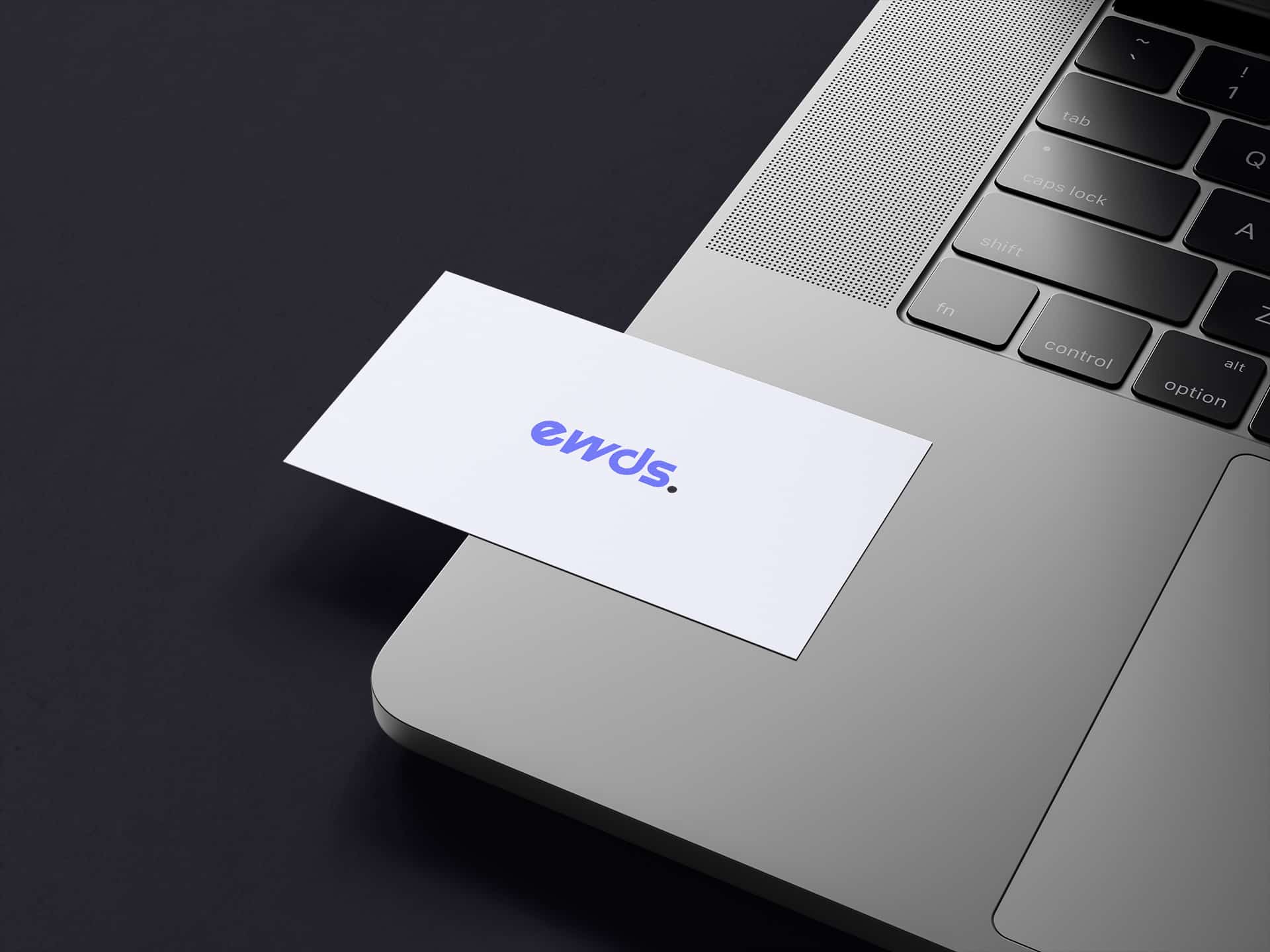 A white business card with the text